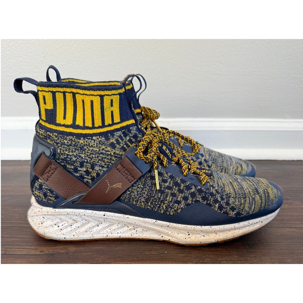 Puma Ignite Limitless Hi Tech Mens Navy Gold High Top Sock Sneakers 190155-02